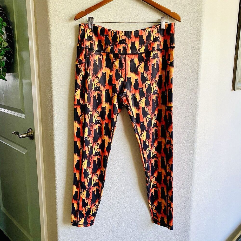 Constantly Varied Gear Spooky Halloween Cat Leggings Orange Black Plus Size XXL